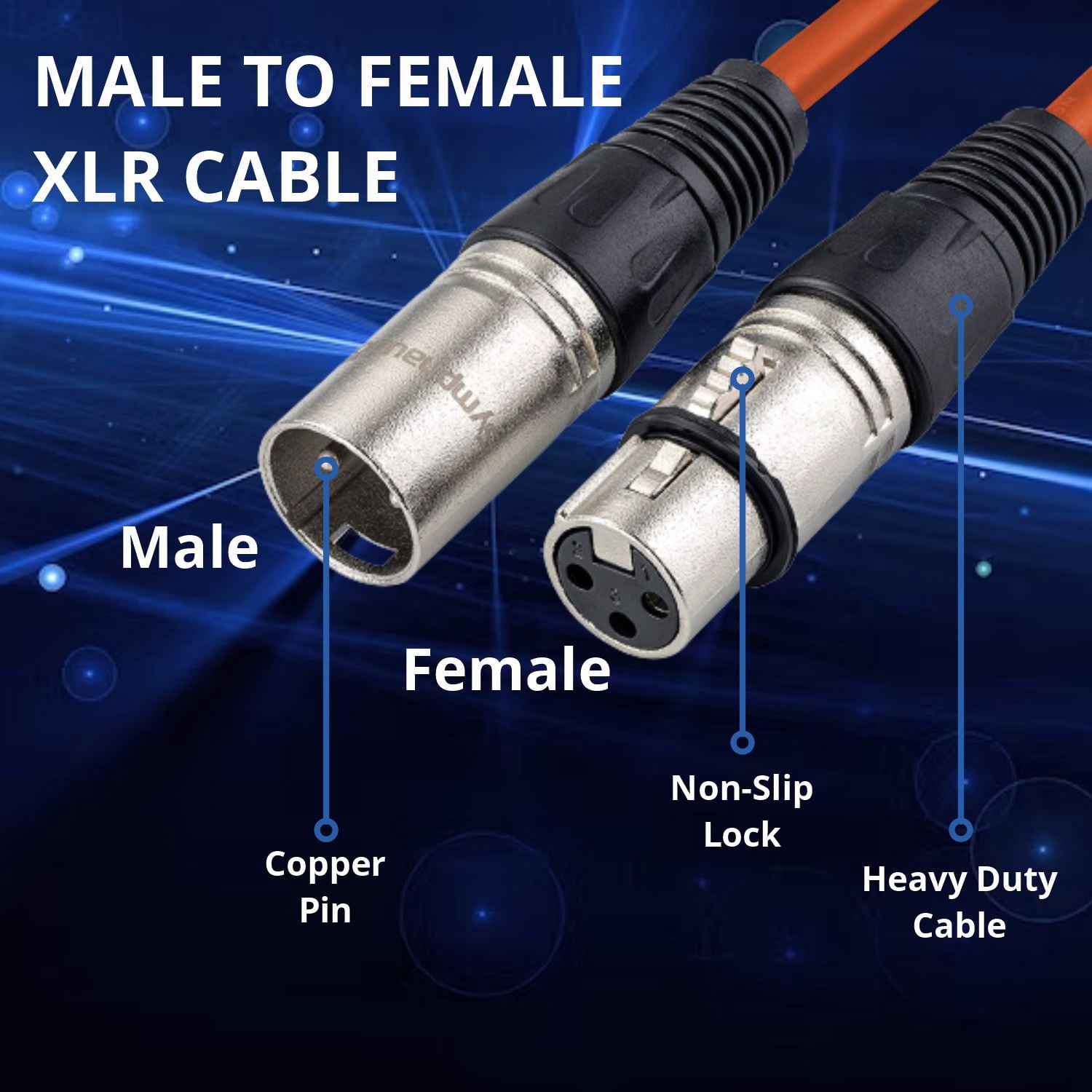 Maximm Microphone Cable, Orange Mic Cable Wire XLR Male to XLR Female 20ft - Heavy Duty Microphone Cord W/Metal Connectors, Impedance-Balanced Lines for RF & EM Noise Reduction (5 Pack)