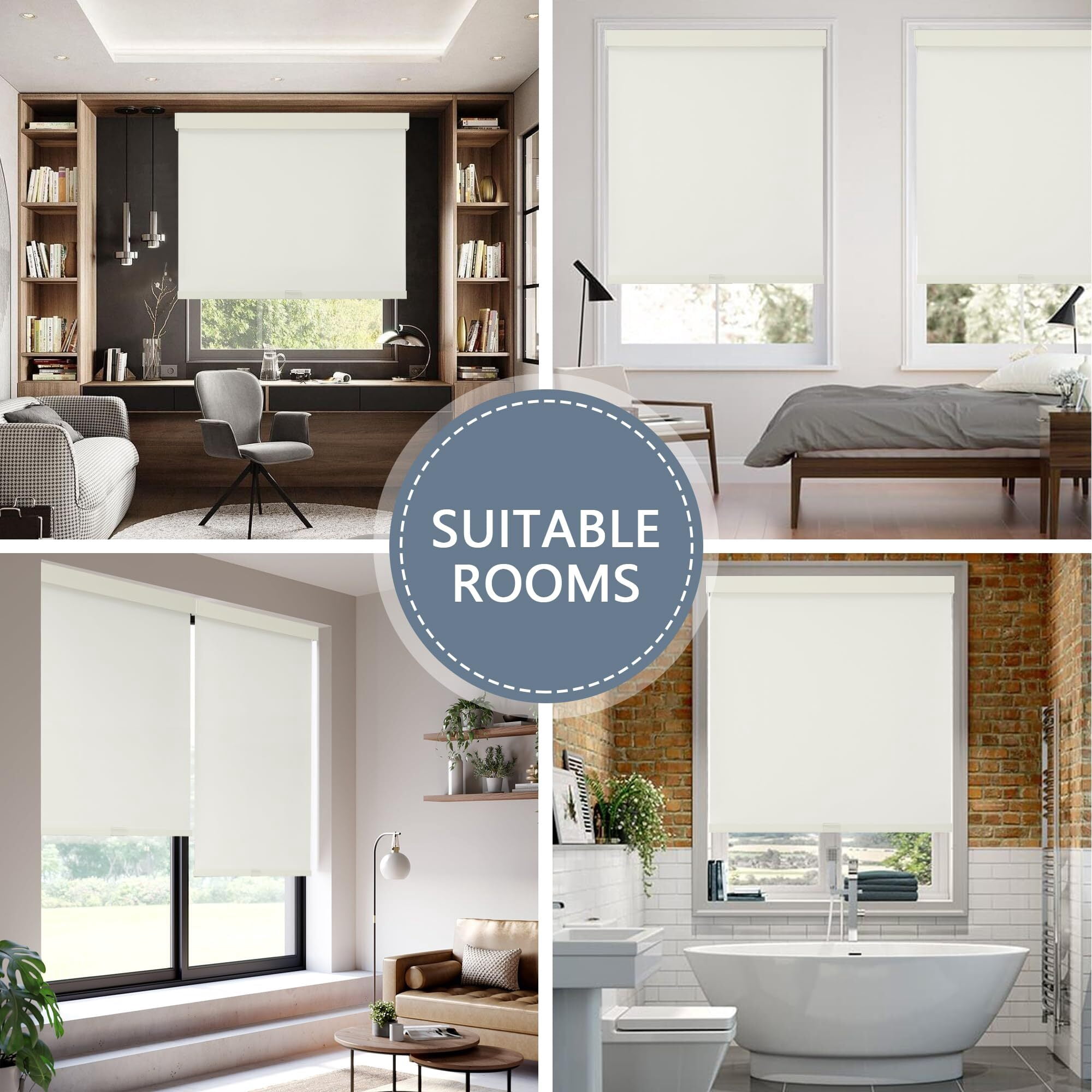AOSKY Cordless Blackout Roller Shades, Free-Stop Natural Woven Window Blinds Thermal Insulated UV Protection for Home and Office, 69"W x 72"H, Beige