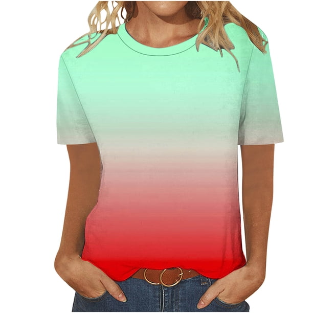 Camiseta de Manga Corta de Cuello Redondo Impresa Casual de la Moda de las Mujeres, Poliéster Ligero para el Uso Diario