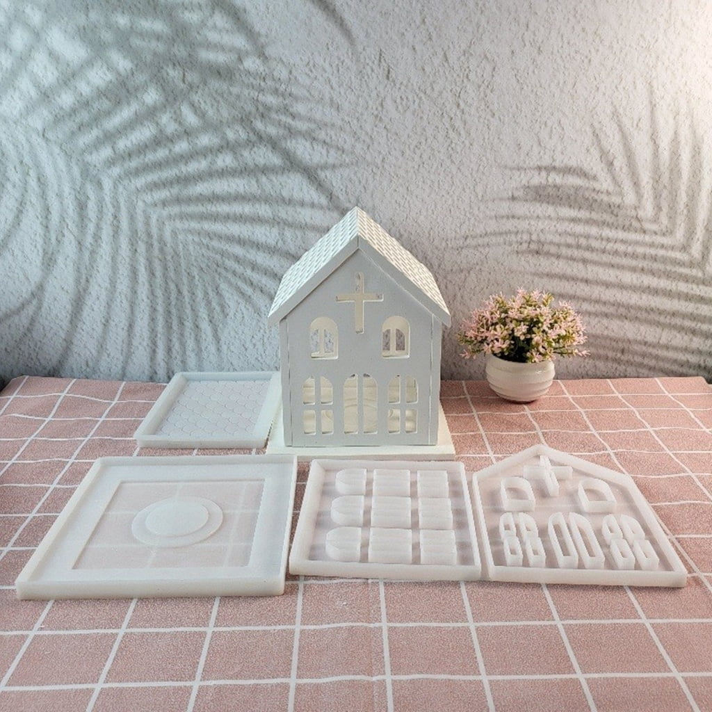 lanema Candle Holder Silicone Mold Church House Candlestick Resin Molds DIYs Concrete