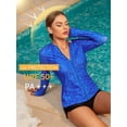 thumbnail image 5 of Attraco Women's Sun Protection Long Sleeve Hooded Swimming Shirt Pocket UPF 50+ Full Zip Printed Swimming Top Thumb Hole, 5 of 9