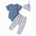 thumbnail image 4 of mgoYE Baby Boy Clothes 12-18 Months Baby Boy Summer Outfit Letter Jesus Loves Me This I Know Short Sleeve Romper Hat 3Pc Clothes Set(Blue,6-12 Months), 4 of 9