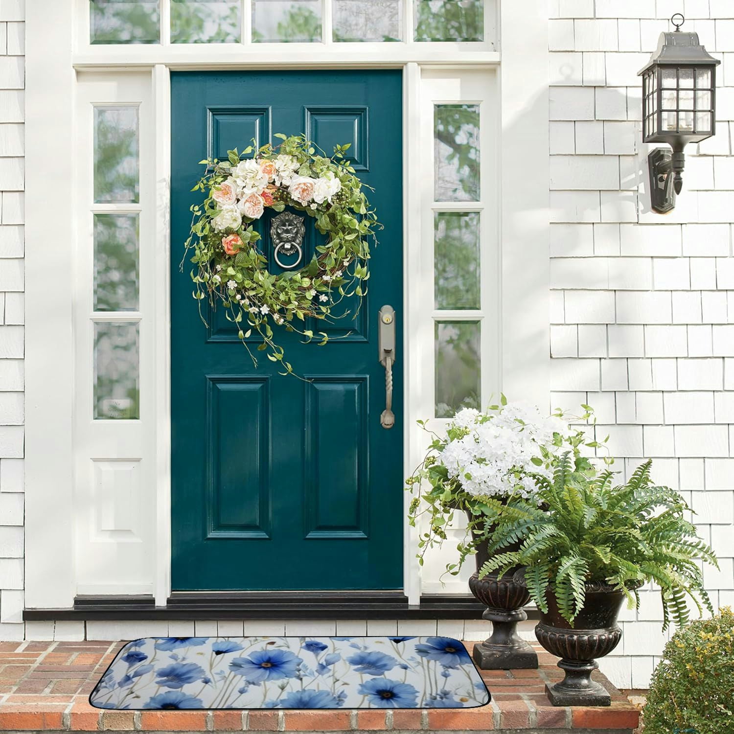 PHYHOO Daisy Door Mat Entrance Rugs Indoor, Blue Welcome Doormat Decorative Home Floor Mat, Non Slip Rubber Back and Absorption for Outdoor Indoor Entrance Decor 19.68*47.24 in
