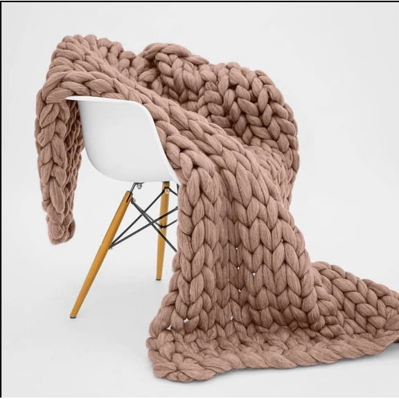 XmhyTop-A 80x80cm Chunky Knitted Throw Blanket Handmade Stretch Knit Blanket for Sofa, Bed, Chair, Soft Warm Decorative Blanket,Kahki