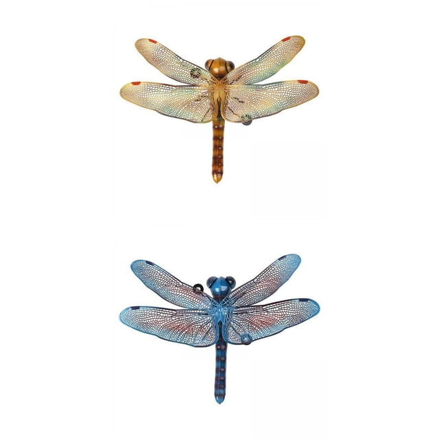 2 Libélulas de Metal Decorativas de Pared, Esculturas de Pared para Hogar, Oficina o Sala de Estar amarillo y azul