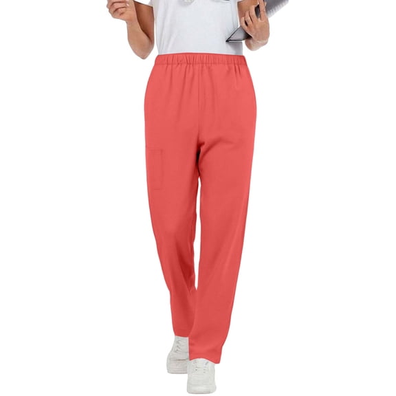 Kilaqueen Women's Stretch Scrub Pants Mid Rise Pull On Straight Leg Cargo Joggers Workwear Stretch Anti-Wrinkle Elastic Waist Medical Nursing Uniform