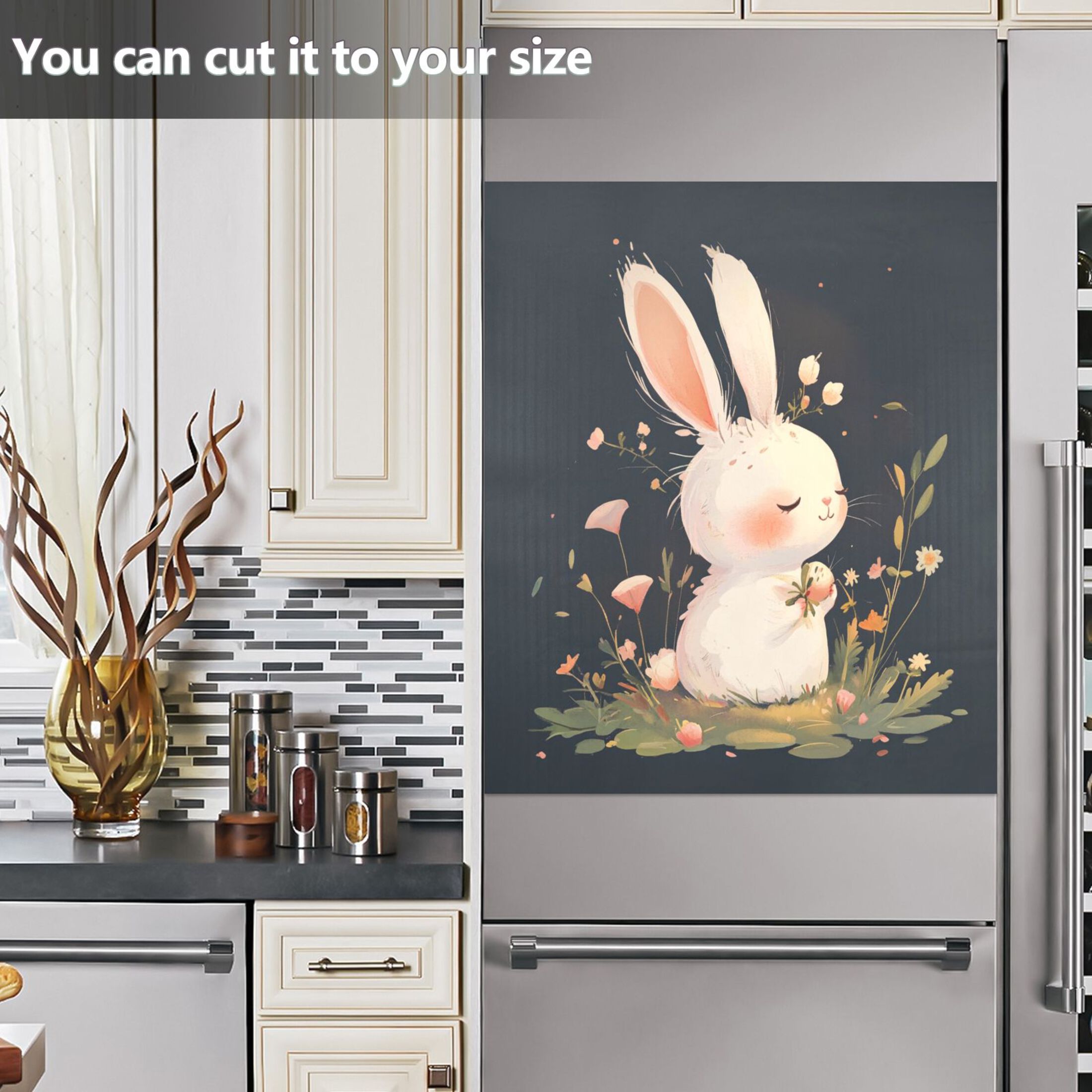 Dishwasher Magnetic Sticker 23x26 Inch Refrigerator Magnetic Sticker Washing Machine Magnetic Sticker Kitchen Panel Magnetic Sticker Home Decor Lovely Cartoon White Rabbit