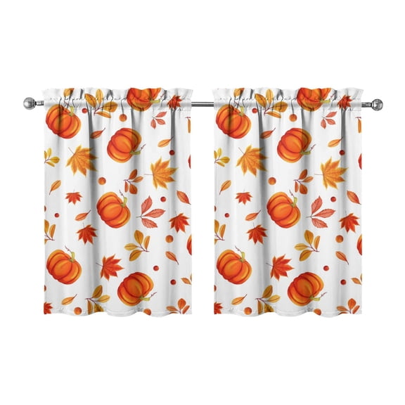 Fall Kitchen Curtains 36 Inch Short - 2 Panel Set, Autumn Harvest Print, Rod Pocket Window Treatment for Thanksgiving, Farmhouse, Cafe, Living Room - Machine Washable