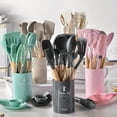 thumbnail image 2 of 14pcs/set, Silicone Utensil Set, White Kitchen Utensil Set, Safety Cooking Utensils With Storage Bucket, Non-Stick Cooking Utensils With Wooden Handle, Cookware, Kitchen Utensils, Apartment Essentials, 2 of 9