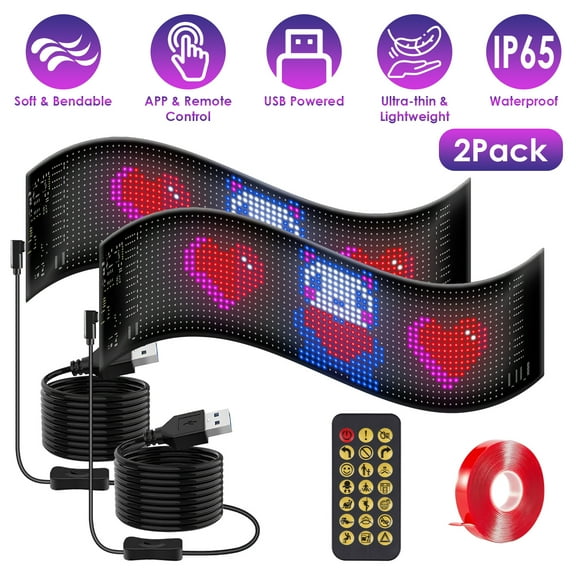 Moclever 2Pack 20x64 LED Matrix Panel for Car, Ultra-thin Programmable LED Car Signs with APP Remote Control, DIY Text/Animations