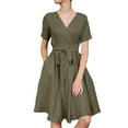 thumbnail image 1 of Femmes Casual Robe Noeud Ceinture Coton Robe à Manches Courtes Confortable Plage Robe de Soleil, 1 of 9