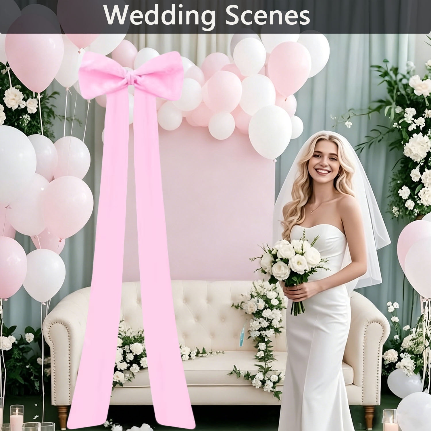 Meikd Extra-Large Decorative Bow: Giant Bow with Long Tassels—Perfect for Gift Decorations, Wedding Arches, Holiday Parties, and Christmas Trees (Pink)