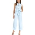 thumbnail image 2 of INSPIRE CHIC Women's Ankle Tie Waist Workwear Button Front Sleeveless Jumpsuit L Sky Blue, 2 of 6