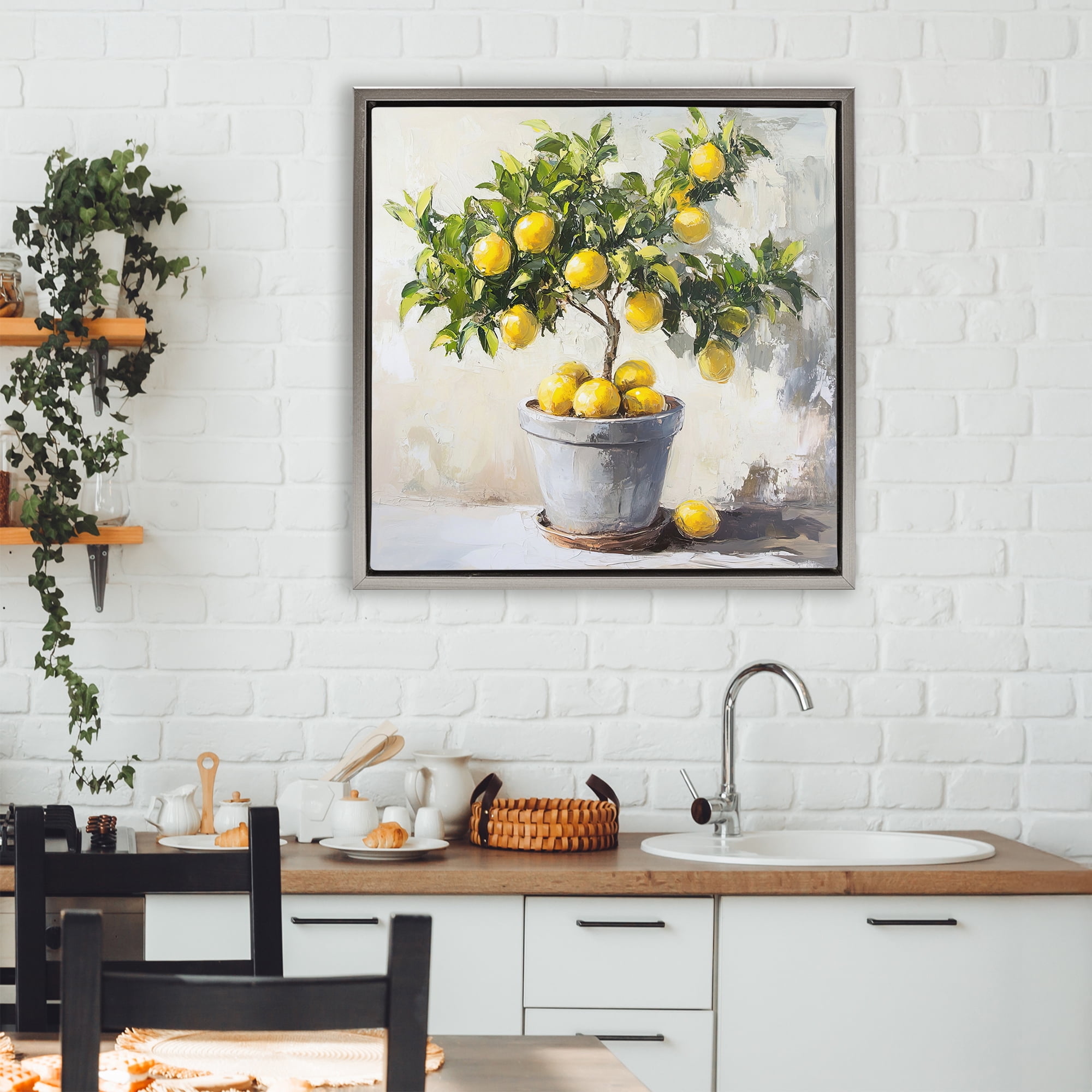 Stupell Industries Falling Lemon Tree Gray Framed Floater Canvas Wall Art, design by Tina LeCour
