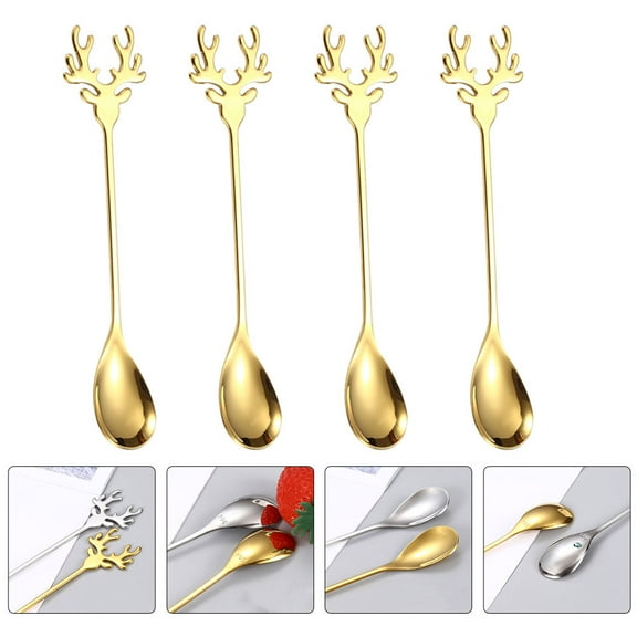 LEORX 4Pcs Golden Coffee Spoons Stainless Steel Elk Tail Handle Tea Spoons for Coffee Lemonade and Yogurt