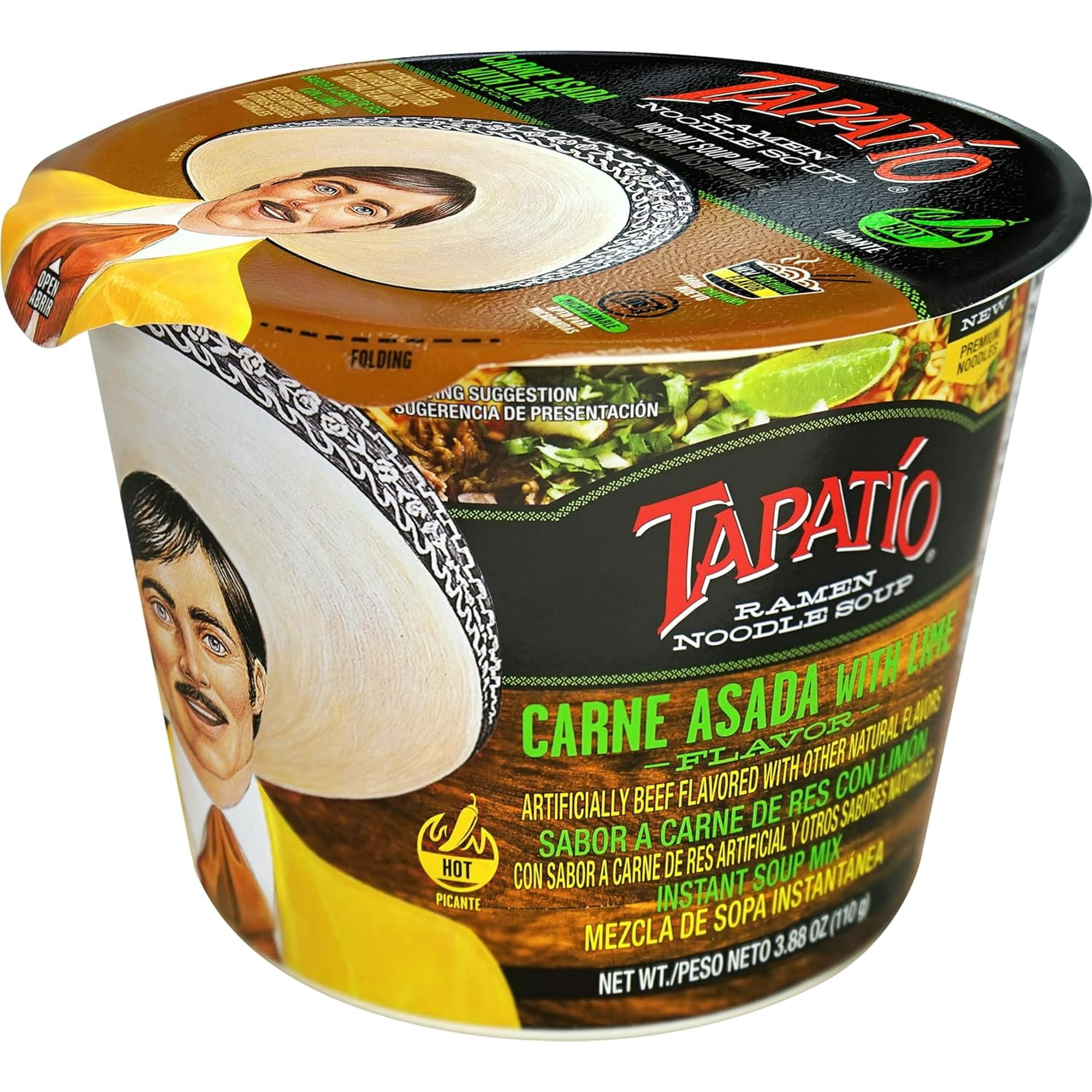 Tapatio Carne Asada with Lime Ramen Noodle Soup, 3.88 Oz (Pack of 18)