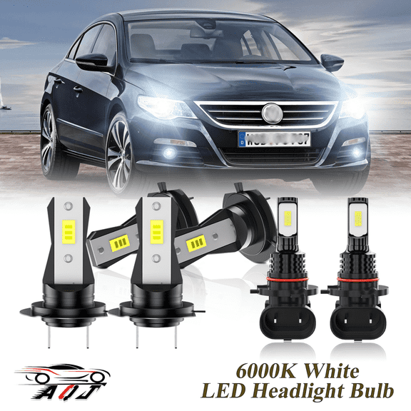 Compatible with Volkswagen Passat 2007 2008 2009 2010 LED Headlight Bulbs Kit High Low Beam Foglights Combo(Pack of 6) , 6500K White 10,000LM Super Bright, Plug and Play