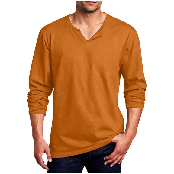 Guluxicc Men's T Shirts Classic Fit V-Neck Long Sleeve Shirts for Everyday Wear Summer Casual Outfits