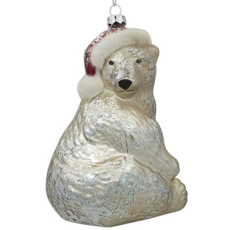 4 75 quot polar bear in red christmas hat blown glass polar bear ornaments christmas