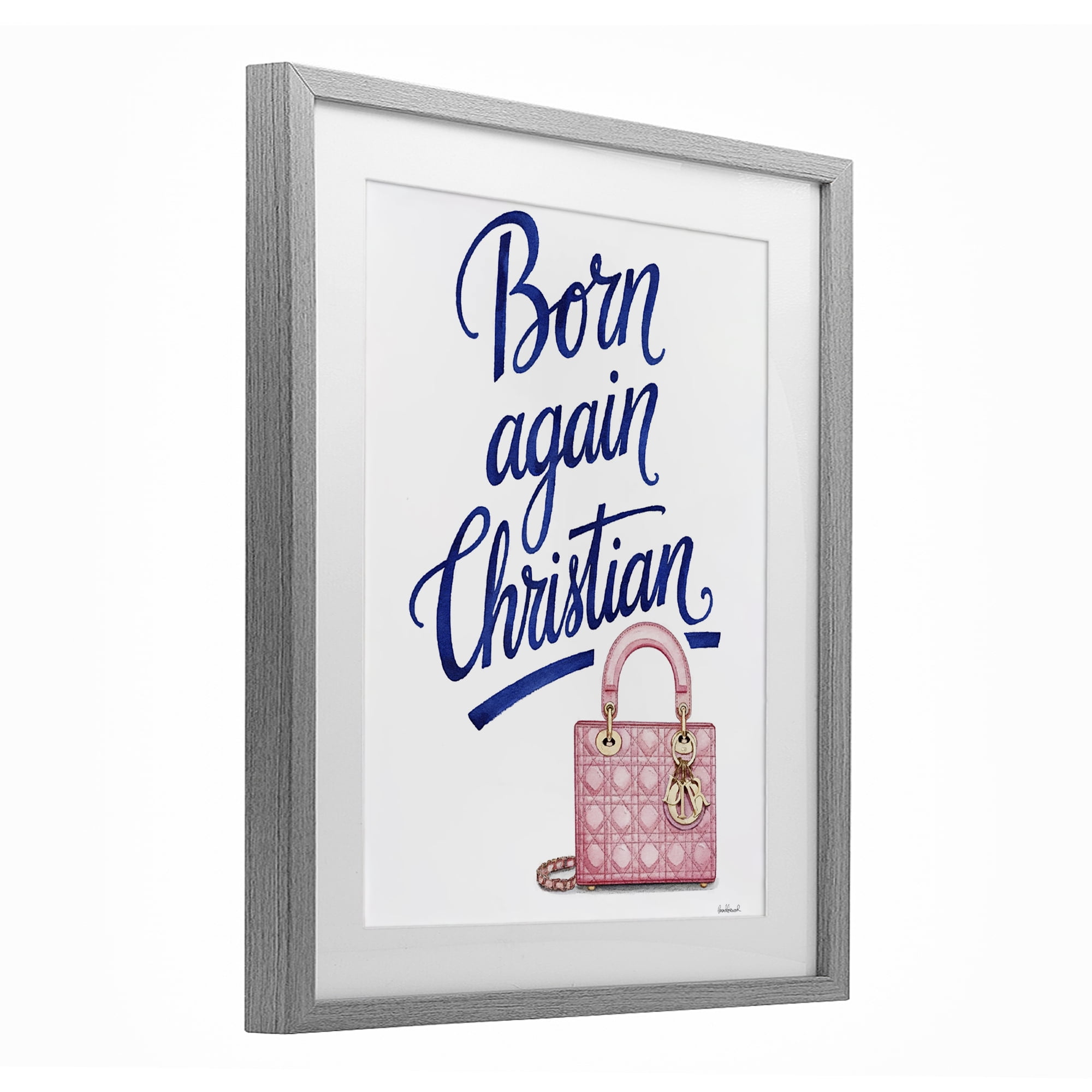 Glam Born Again Christian Gray Framed Print Under Glass, design by Amanda Greenwood
