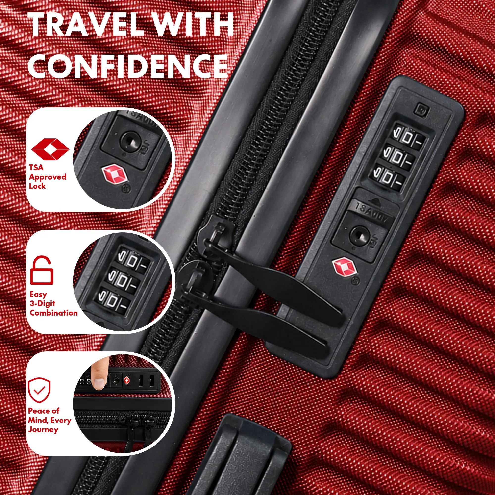 avobird 3-Piece ABS Hardshell Luggage Set – Lightweight and scratch-resistant, featuring silent 360° spinner wheels and TSA-approved locks, 20"/24"/28", Wine Red