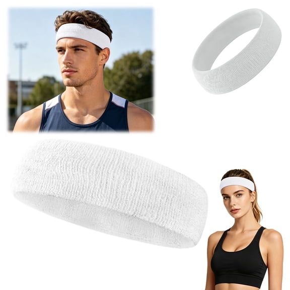 Sweat Wicking Sports Headband Quick Dry Stretch Workout Sweatband Non Slip Athletic Head Wrap For Running Yoga Gym Cycling Fitness(White-18Cm)