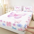 thumbnail image 3 of Homewish Girly Pink Butterfly Full Size Sheets, Blue Dreamy Cherry Blossoms Bed Sheets, Teens Kids Girls Women Sheet Sets, Microfiber Bedroom Decor, 4pcs, 3 of 7