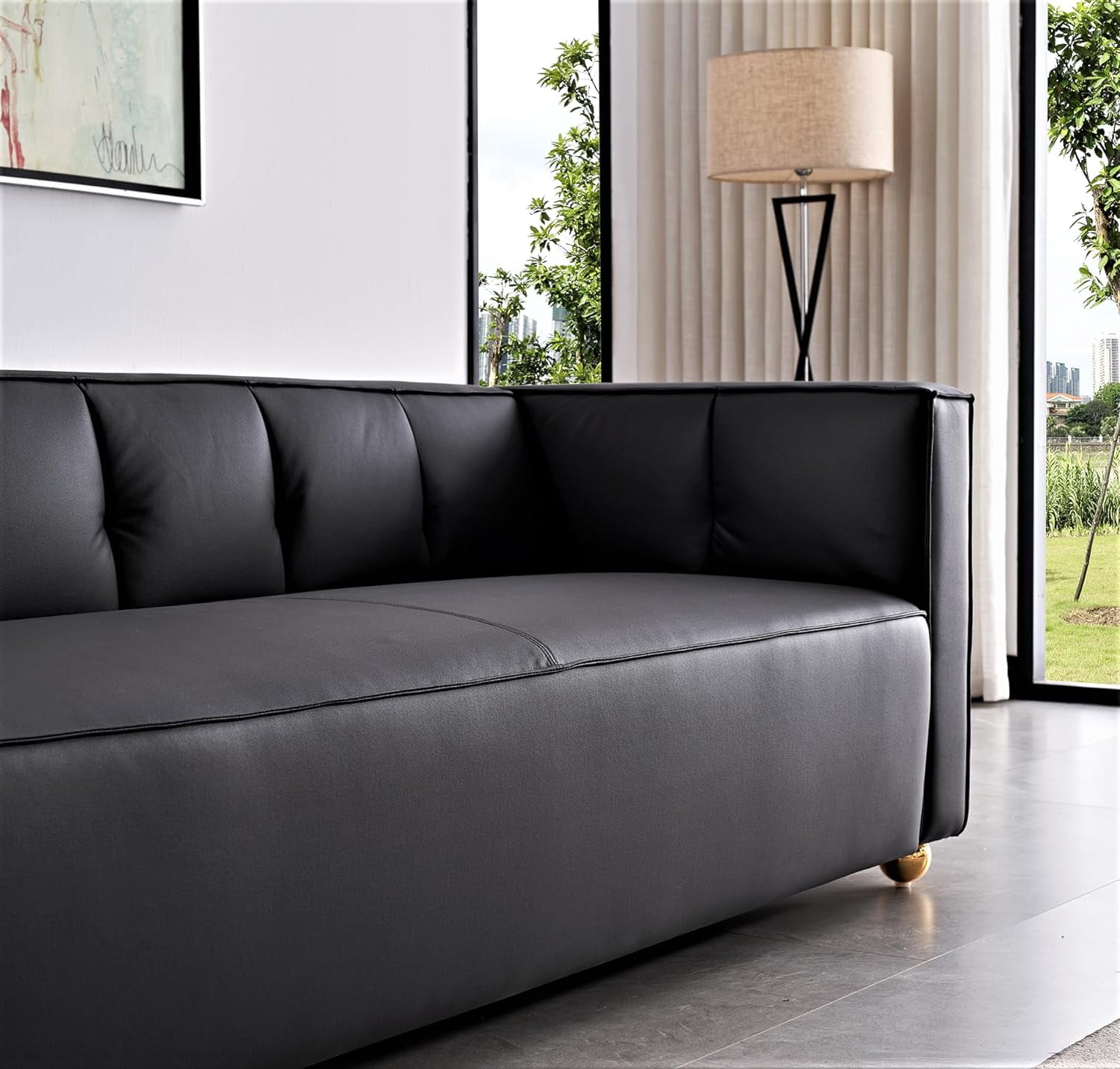 Velvet Sofa with Tufted Low Back Design, Elegant 3 Seater Couch