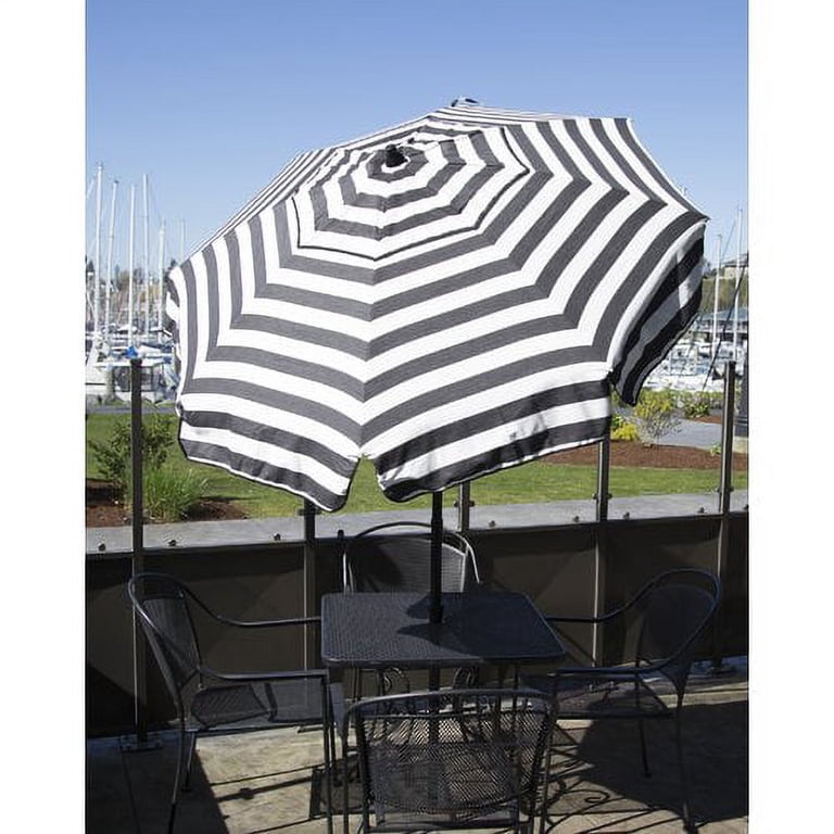 7' striped patio umbrella Tassel Beach 7 Foot Designer Umbrella Fringed Tassels Wood Grain Steel Pole Tilt Function Ground Stake - UPF 50+ UV Sun Protection resistant under prolonged sun exposure RIO 7 ft. Beach Umbrella