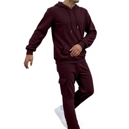 PMVFHDE Men s Casual Solid Color Suit Set Comfortable Relaxed Fit for Daily Wear and Outdoor Activities in Spring Autumn Winter Seasons Wine,XXXL