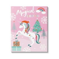 Magical Christmas Pink Unicorn Holiday Graphic Art Gallery Wrapped Canvas Print Wall Art