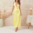 thumbnail image 3 of Women Elegant Lace Trim Maxi Dress Deep V-Neck Sleeveless Long Bodycon Dress Summer Front Tie-Up Backless Party Dresses, 3 of 7