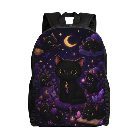 Cute Black Cat Backpack Full Front Print Travel Laptop Bag for Men and Women