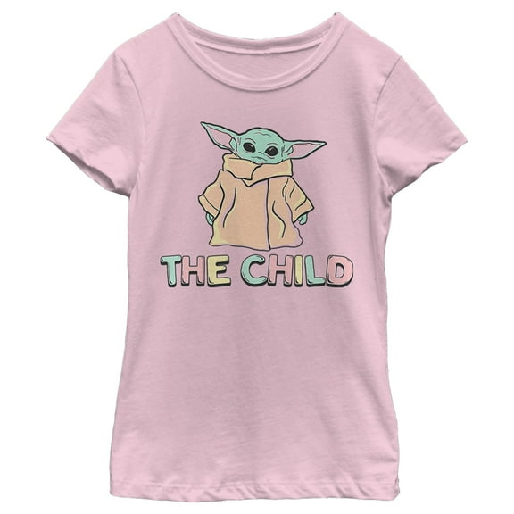 Girl's Star Wars: The Mandalorian The Child Colorful Logo  Graphic Tee Light Pink Medium