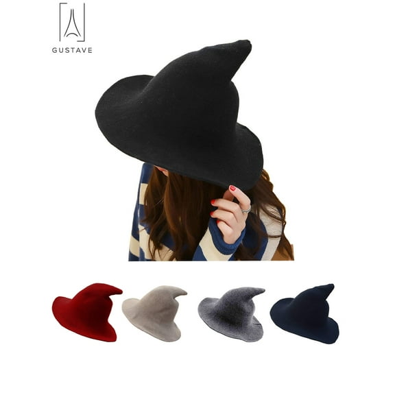 Gustave Winter Bucket Caps Steeple Wool Big Brimmed Pointed Hats for Women Halloween Cosplay Costume Christmas Gift "Dark Gray"