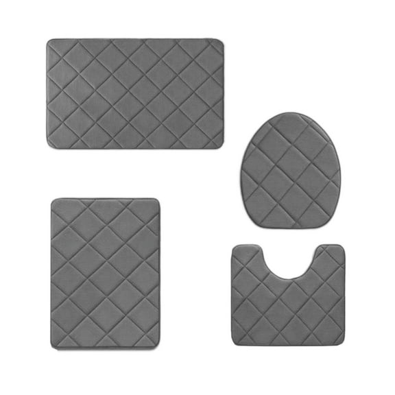 Btomtd 4pcs Bath Rug Foam Floor Mat Set Water Absorbent Toilet Cover Thickened Carpet Machine Washable, Dark Gray