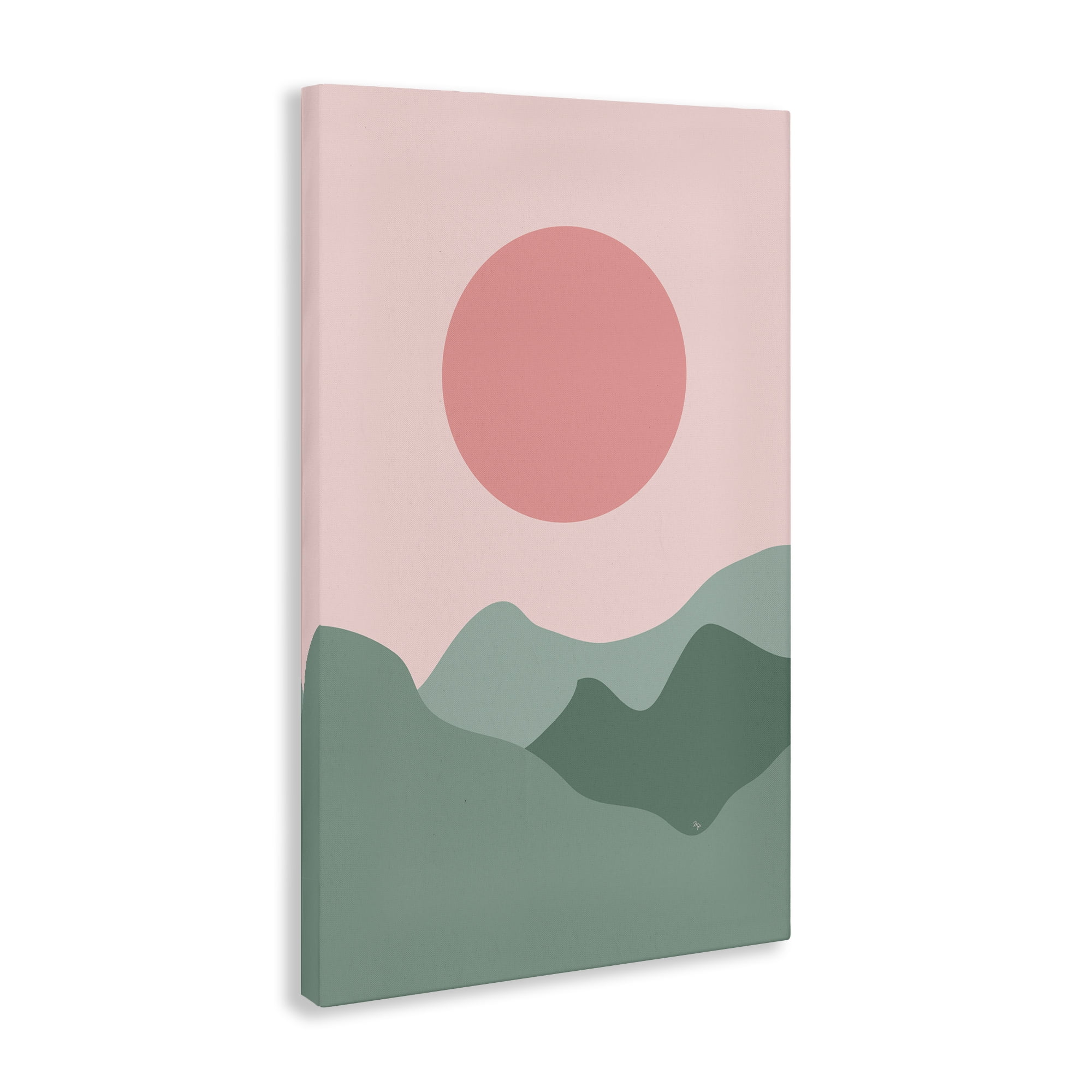 Stupell Industries Pink Sun Green Mountains Landscape & Nature Painting Wrapped Canvas Art Print Wall Art, 24 x 36