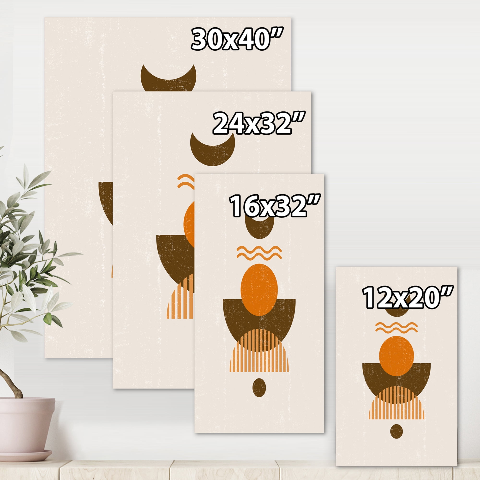 Designart ' Abstract Moon and Sun In Earth Tones ' Modern Canvas Wall Art Print