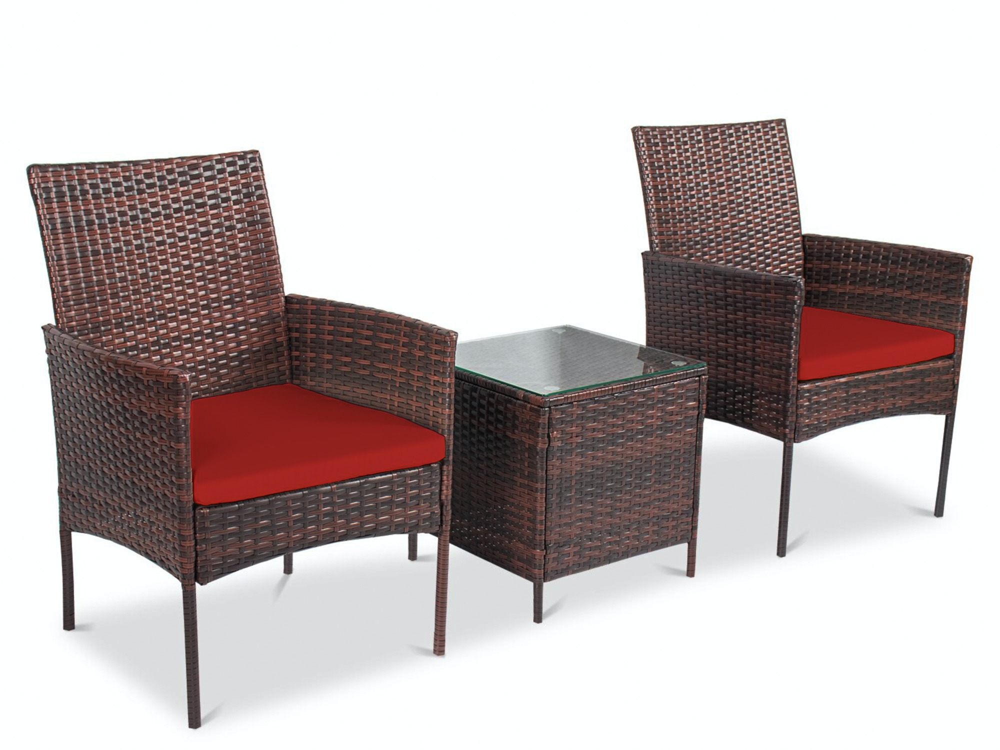Grace 3 Piece Rattan Porch Patio Furniture Set – 2 Soft Cushion & Extra Comfort Chairs With a Beautiful Cafe Table - Red - image 1 of 10