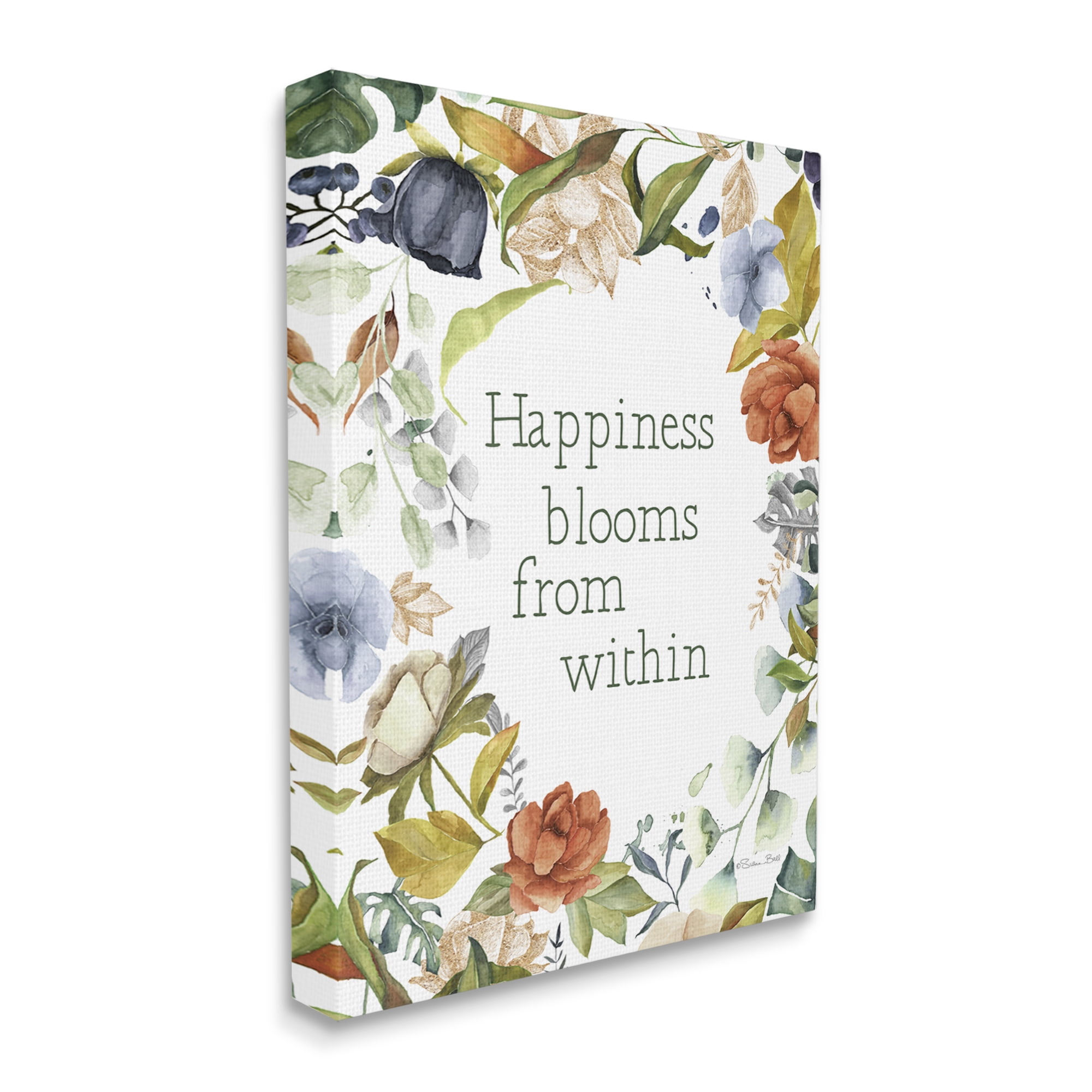 Stupell Industries Happiness Blooms From Within Comforting Floral Border Graphic Art Gallery Wrapped Canvas Print Wall Art, Design by Susan Ball