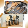 thumbnail image 6 of Bocaoying Utensil Holder for Kitchen Counter, Extra Large Kitchen Utensil Holder with 4 Compartments, Matte Black Metal Cooking Utensil Organizer with Wooden Base for Kitchen Countertop, 6 of 8
