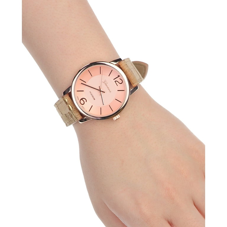 Women's Geneva Japanese Movement Rose Gold-Tone Wood Look Faux