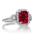 thumbnail image 2 of 2 Carat 7mm Emerald Cut Red Ruby Halo Moissanite Diamond Ring on 10k White Gold, 2 of 2