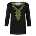 thumbnail image 4 of Penkiiy Women's Mexican Boho Embroidered Tops 3/4 Sleeve Peasant Casual Loose Tunics Fall Blouse Shirts for Women,Vintage Floral Tunic Shirts, Flowers Embroidery Blouses XL Black, 4 of 5