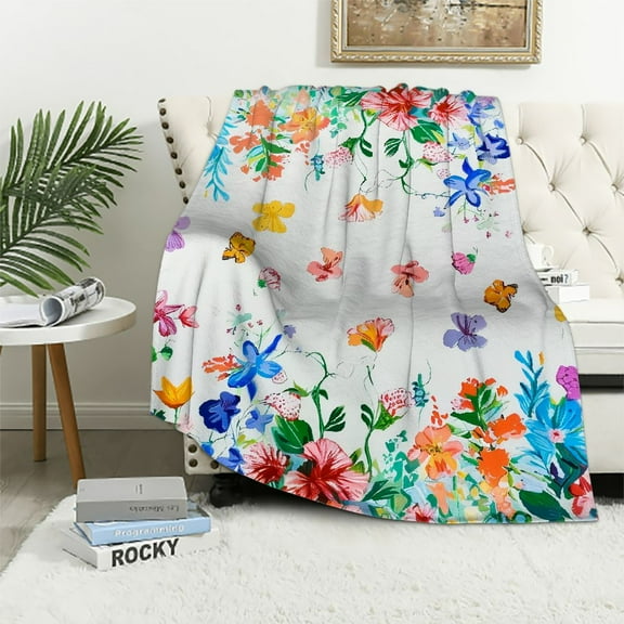 Nawypu Easter Floral Throw Blanket, Spring Flowers Bed Blanket Oversized, Butterfly Soft Flannel Blanket Throw, Cozy Blanket for Couch Bedding Sofa Bedroom, Easter Gift Decor