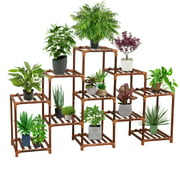 3 Tier Plant Stand, 11 Potted Tall Large Wood Plant Shelf, Flower Holder Wooden Plant Rack Display for Indoors Outdoors
