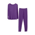 thumbnail image 4 of WAGUTH Plus Size 2 Piece Thermal Underwear Sets for Women Long Sleeve Round Neck Top & High Waist Pants Loose Fit Soft Loungewear Sets Purple,S, 4 of 8