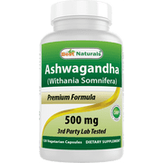 Best Naturals Ashwagandha 500 mg Veggie Capsules, Stress Support, Gluten Free, 120 Count