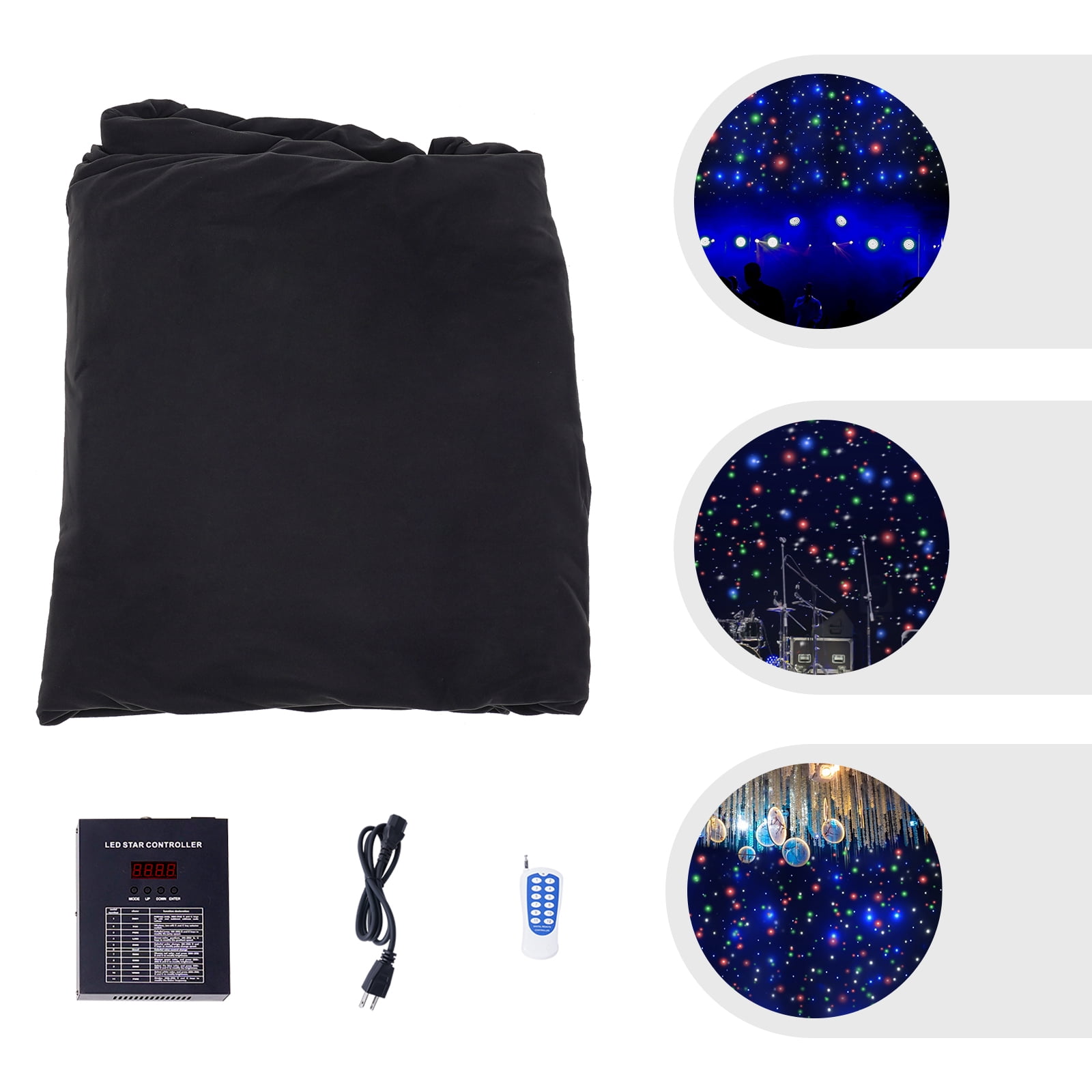 Wildnix Flame-Retardant Stage Curtain with LED Lights, Multi-Color Night Sky Effect, DMX512 Controller, Waterproof, Tear-Resistant, Easy Installation