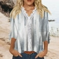 thumbnail image 2 of Dyegold Blouses For Women Dressy Casual 3/4 Flare Sleeve Lace Trim V Neck Floral Print Vintage Tunic Tops Loose Fit Shirts, 2 of 5